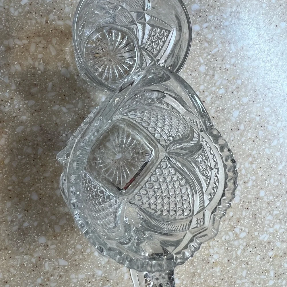 Vintage Clear Cut Glass Creamer and Toothpick Holder